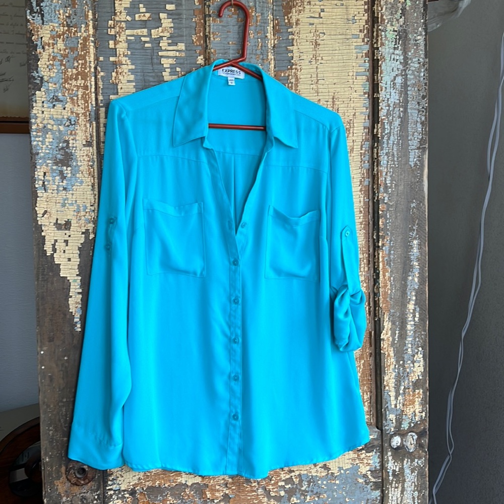 Express Portofino button down blouse in Teal. Size Large